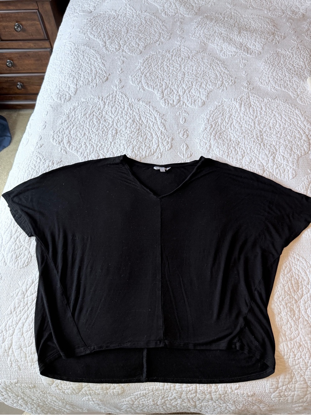 Women's Black V-Neck Boxy Short Sleeve Top - Brand Unspecified